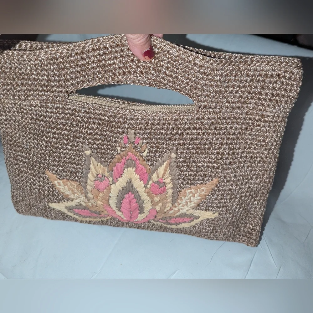 The Sak Linden Brown Hand Crochet Lotus Crossbodybag Clutch